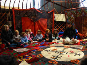sitting on the floor - we love the yurt and enjoy the atmoshpere